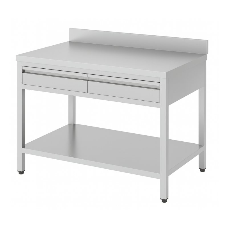 Table inox adossée 1000 x 600 mm avec 2 tiroirs
