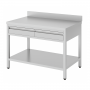 Table inox adossée 1000 x 600 mm avec 2 tiroirs