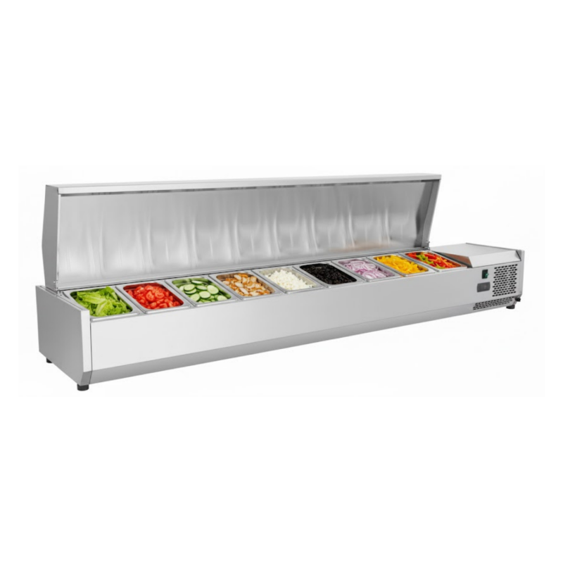 Saladette réfrigérée à ingrédients inox - 2000 mm - 9 GN 1/3