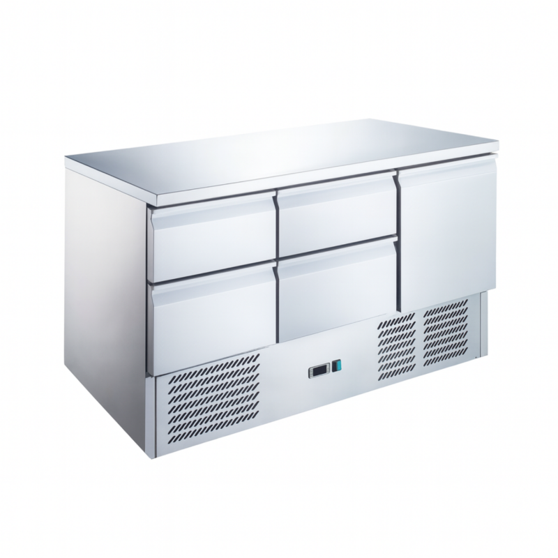 Table desserte réfrigérée 1 porte - 4 tiroirs - inox