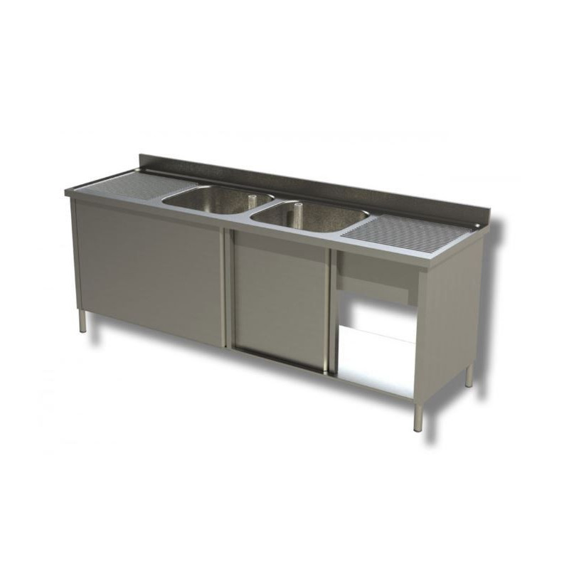 Plonge 2 bacs avec 2 égouttoirs sur placard - 2000 x 700 mm