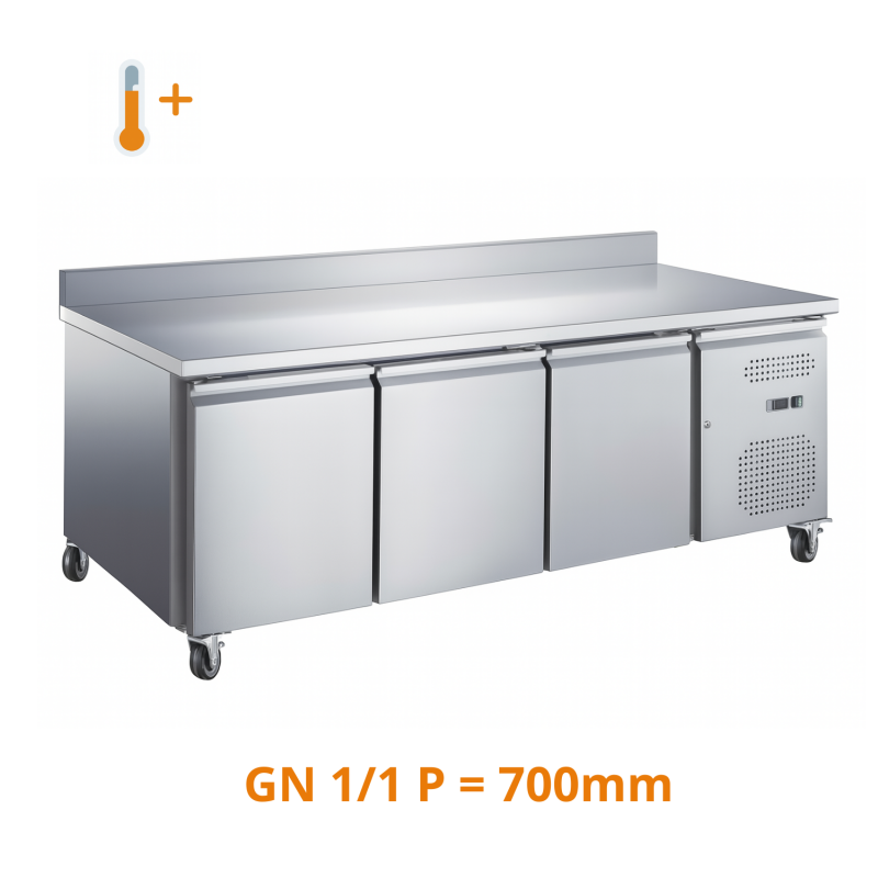 Table desserte positive avec dosseret 3 portes GN 1/1