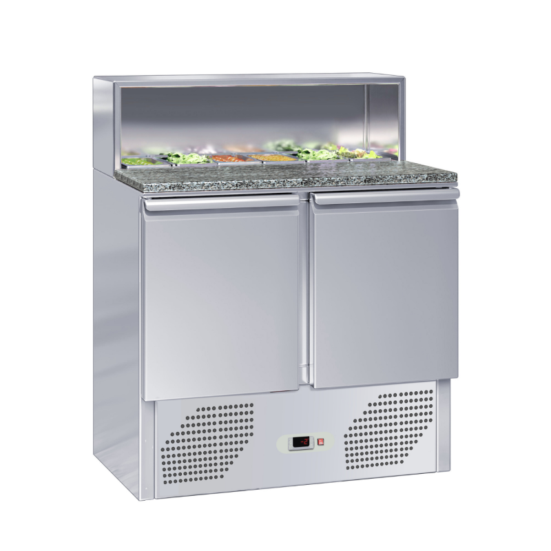 Table de préparation pour pizza en granit, saladette 2 portes - modèle déclassé suite choc