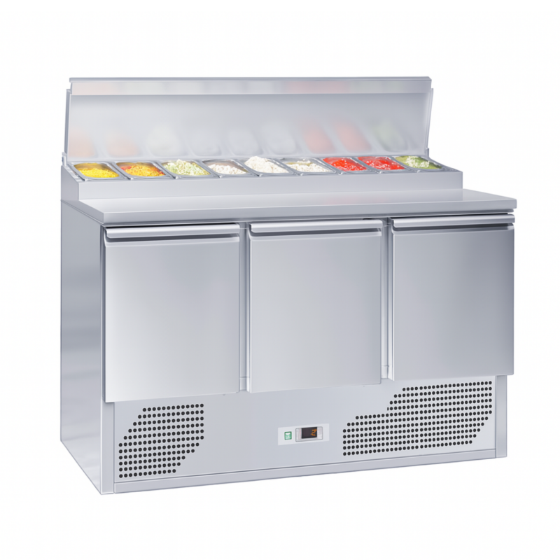 Saladette réfrigérée 3 portes GN 1/1 et top à ingrédients GN 1/6